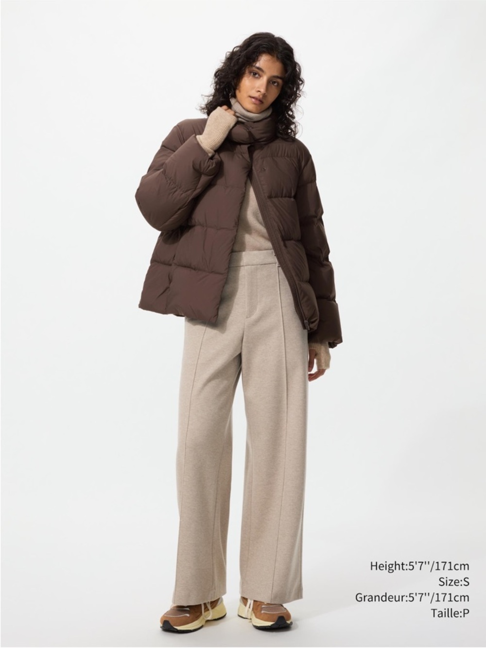 Uniqlo Tan Brushed Jersey wide leg pants - Tan High-Waist Trousers